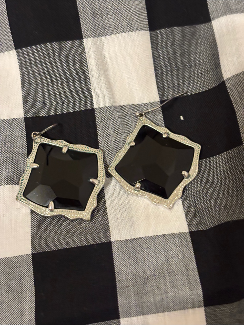Kendra Scott Black Faceted Drop Earrings with Silver Frame